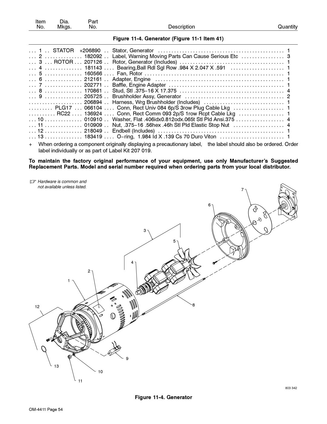 Miller Electric 301 G manual Generator -1Item 