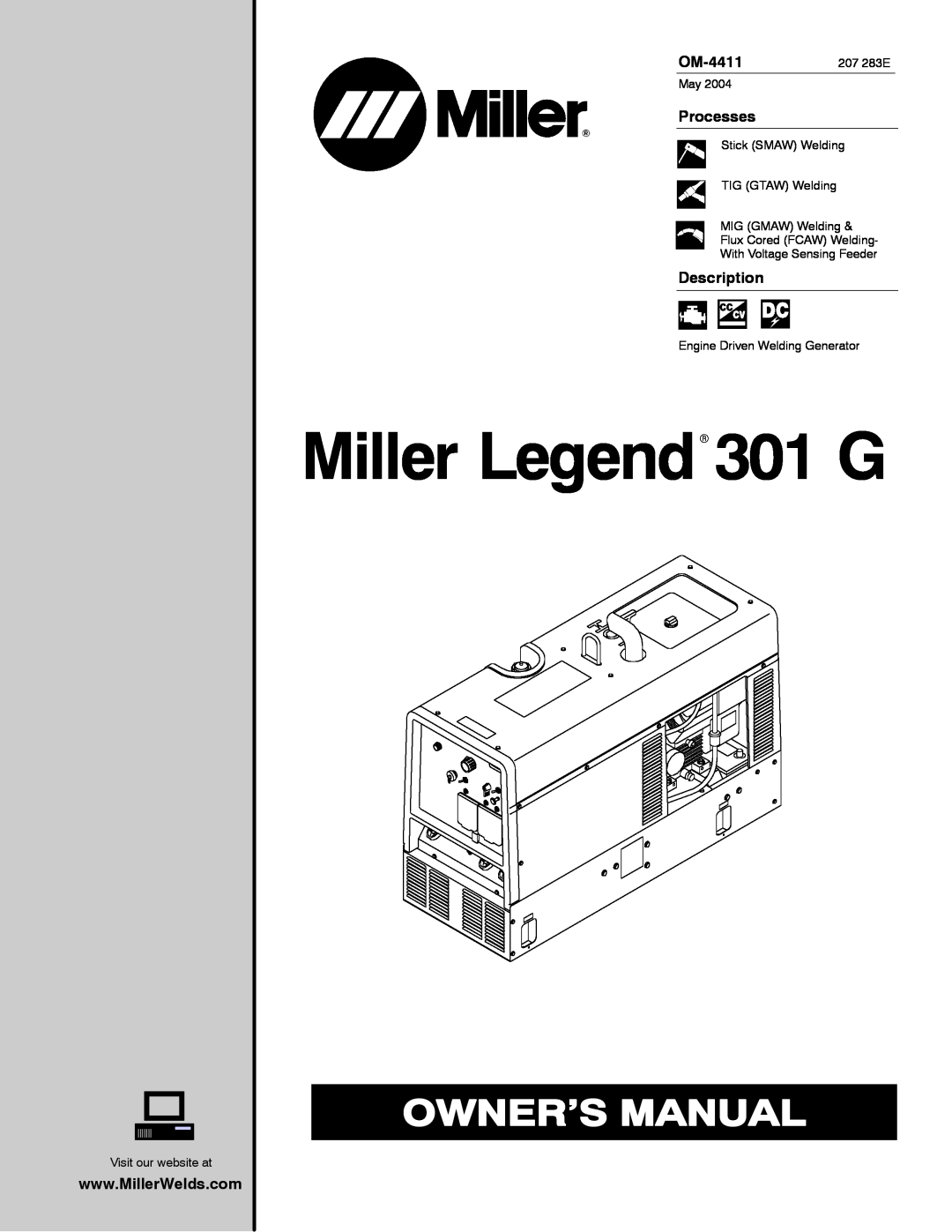 Miller Electric manual Miller LegendR 301 G, OM-4411207 283E, Processes, Description 