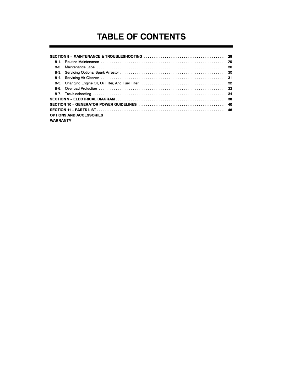 Miller Electric 301 G Table Of Contents, Maintenance Label 8-3. Servicing Optional Spark Arrestor, Servicing Air Cleaner 