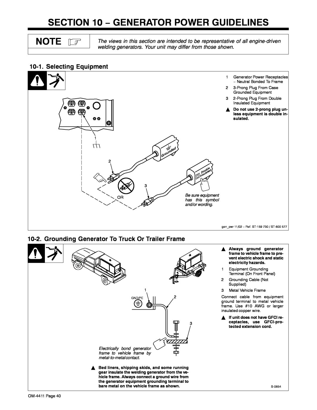 Miller Electric 301 G manual Generator Power Guidelines, Selecting Equipment, Grounding Generator To Truck Or Trailer Frame 