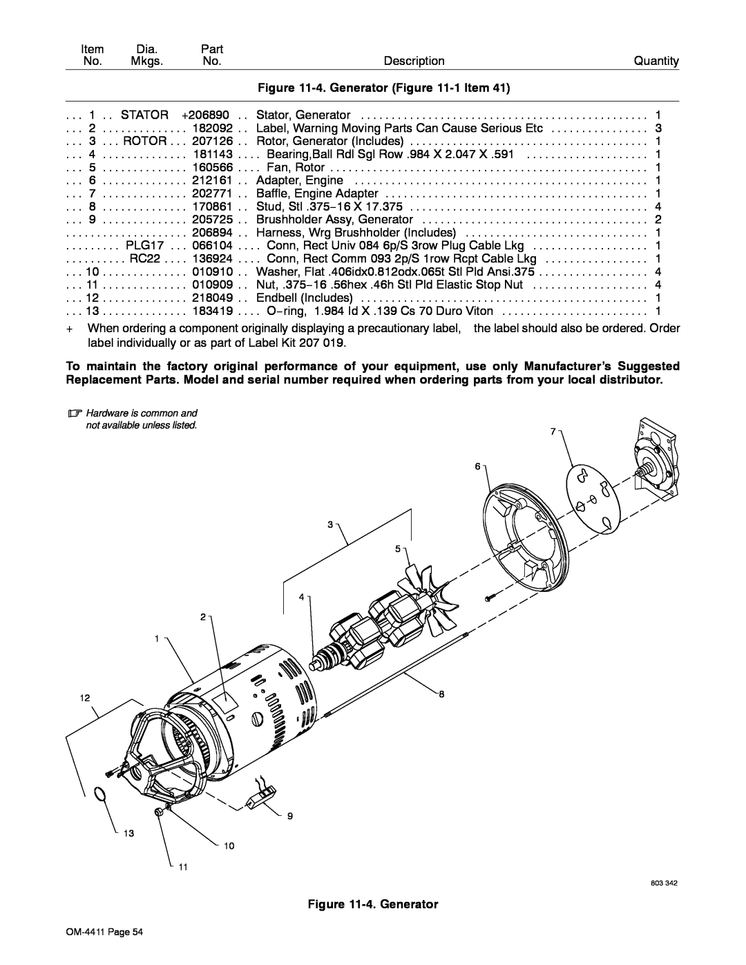 Miller Electric 301 G manual 4. Generator -1 Item, Stator, Generator 