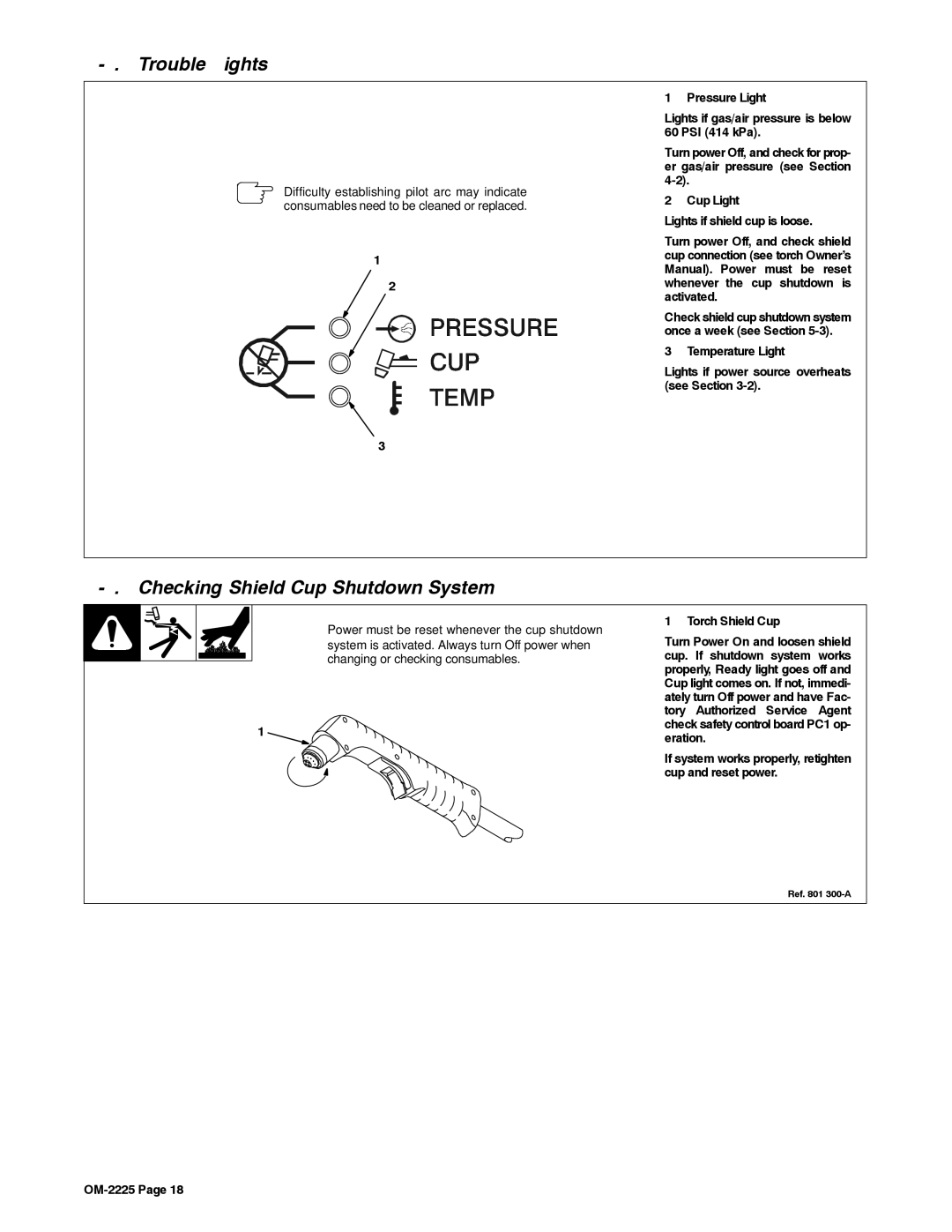 Miller Electric 3080, ICE-80CX manual Trouble Lights, Checking Shield Cup Shutdown System 