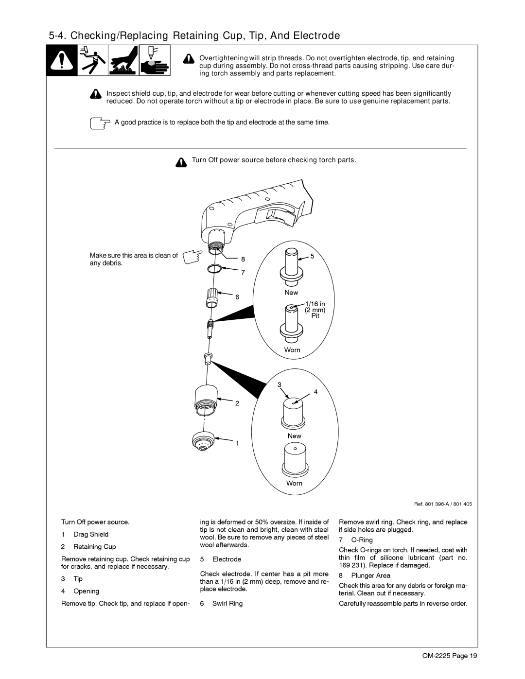 Miller Electric ICE-80CX, 3080 manual Checking/Replacing Retaining Cup, Tip, And Electrode 