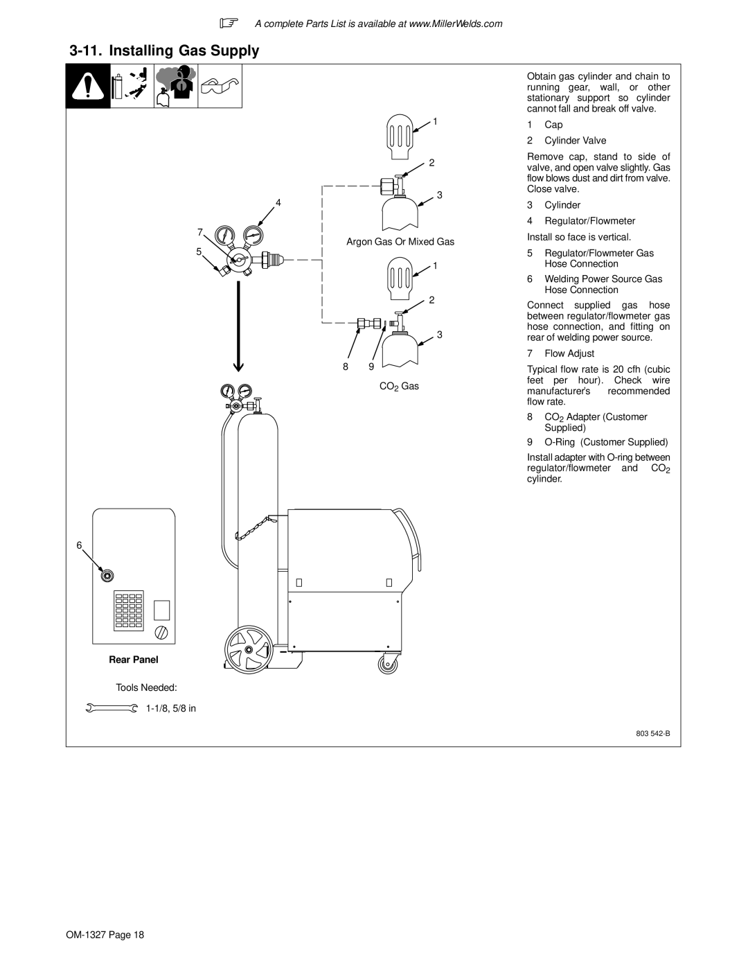 Miller Electric 350, 350P, Millermatic 350 manual Installing Gas Supply, Rear Panel 