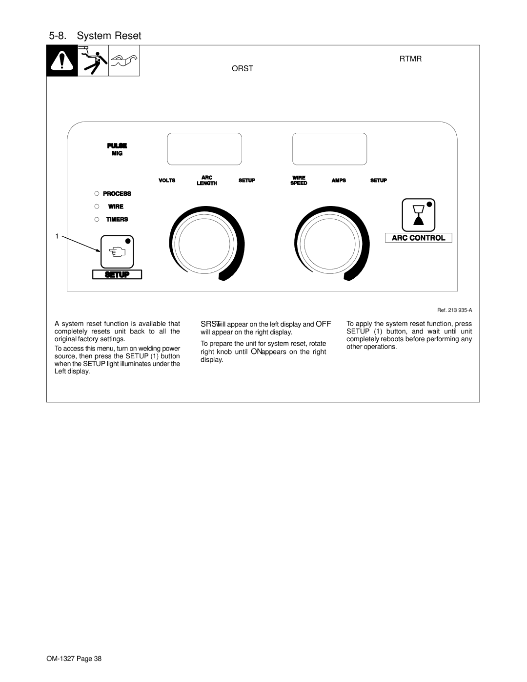 Miller Electric 350, 350P, Millermatic 350 manual System Reset 