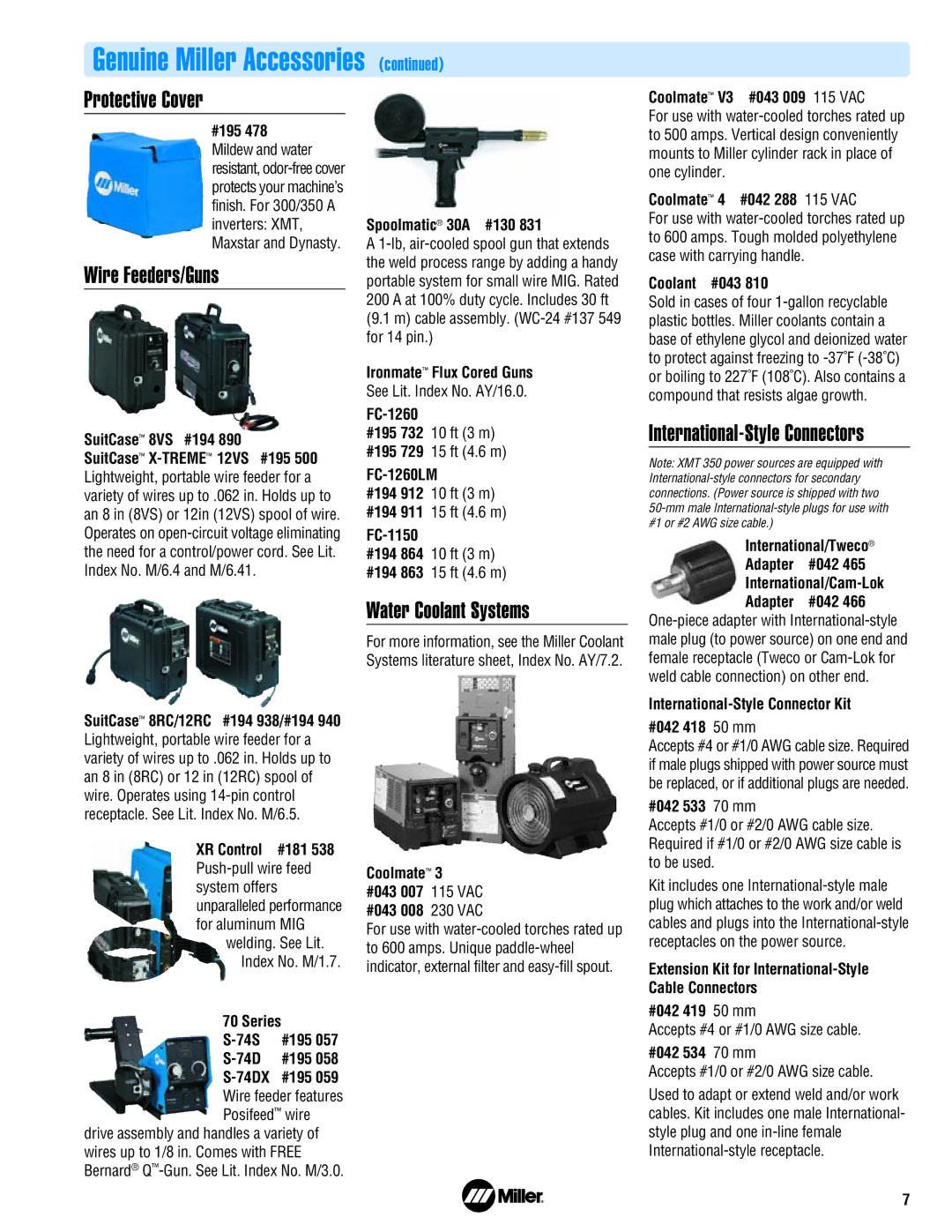 Miller Electric 350 Series manual Protective Cover, Wire Feeders/Guns, Water Coolant Systems 