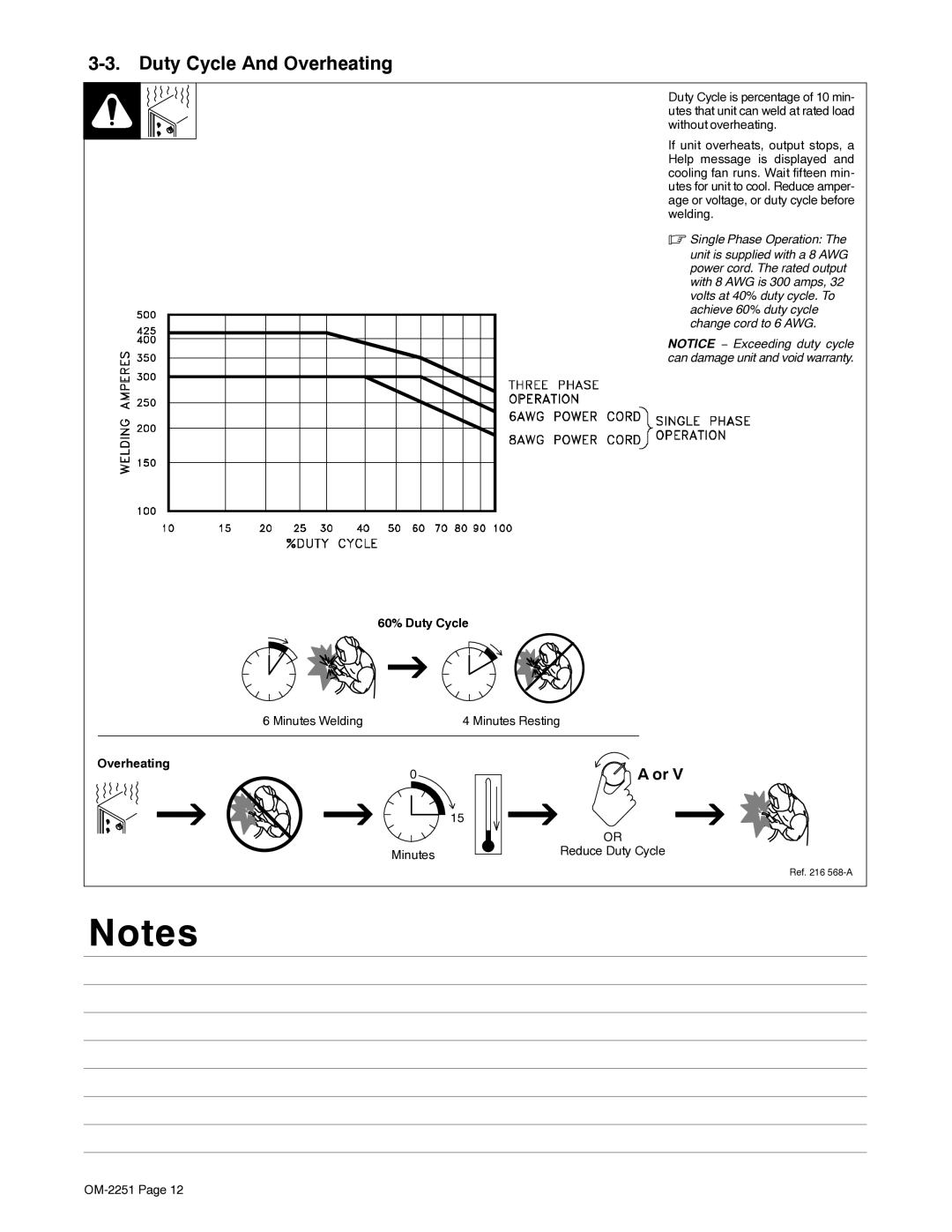 Miller Electric 350 VS manual Duty Cycle And Overheating, 60% Duty Cycle, Minutes Welding Minutes Resting 