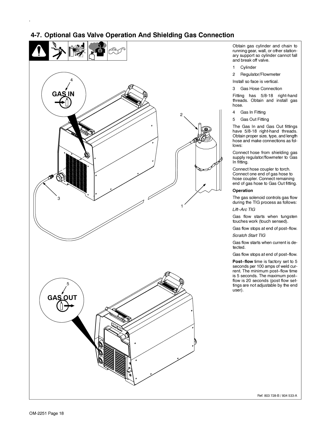 Miller Electric 350 VS manual Optional Gas Valve Operation And Shielding Gas Connection 