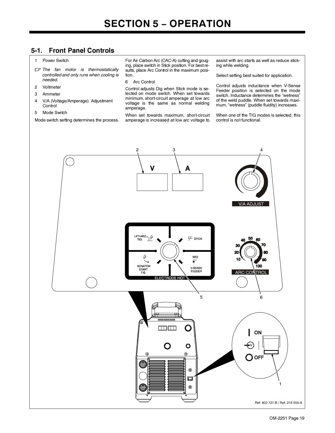 Miller Electric 350 VS manual Operation, Front Panel Controls 