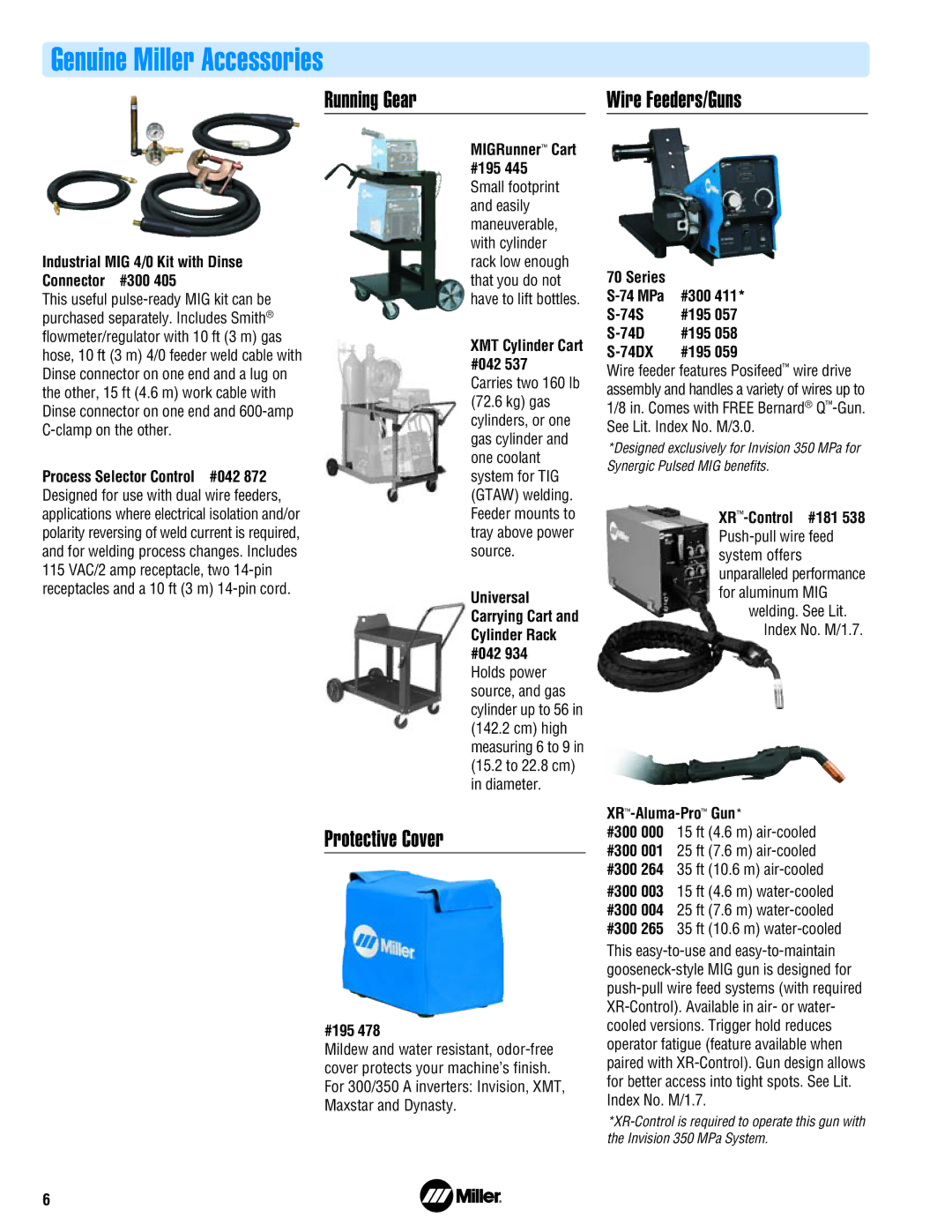 Miller Electric 350MPa manual Genuine Miller Accessories, Running Gear, Wire Feeders/Guns, Protective Cover 