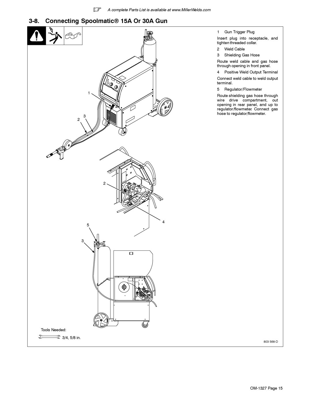 Miller Electric 350P manual Connecting Spoolmatic 15A Or 30A Gun 