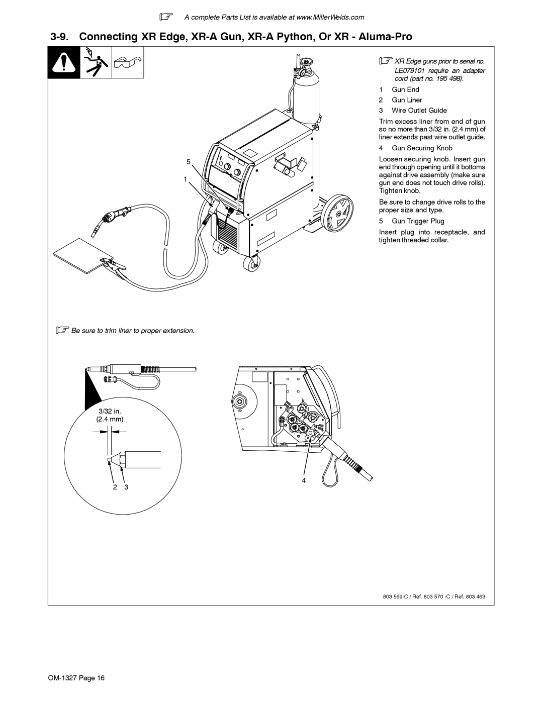 Miller Electric 350P manual Connecting XR Edge, XR-A Gun, XR-A Python, Or XR Aluma-Pro, XR Edge guns prior to serial no 