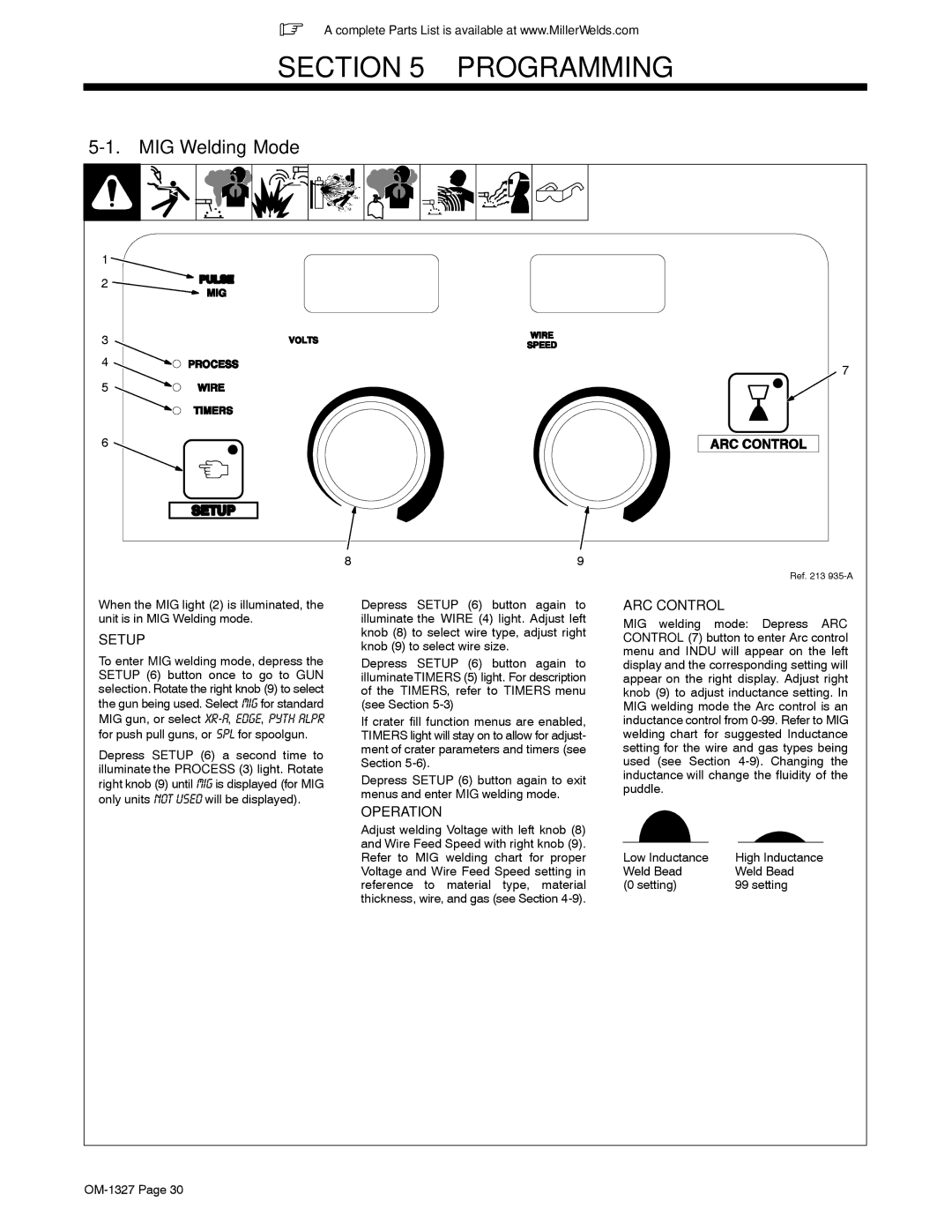 Miller Electric 350P manual Programming, MIG Welding Mode 