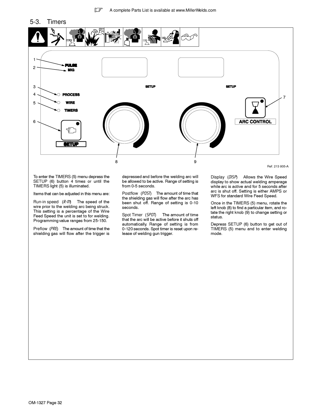 Miller Electric 350P manual Timers 