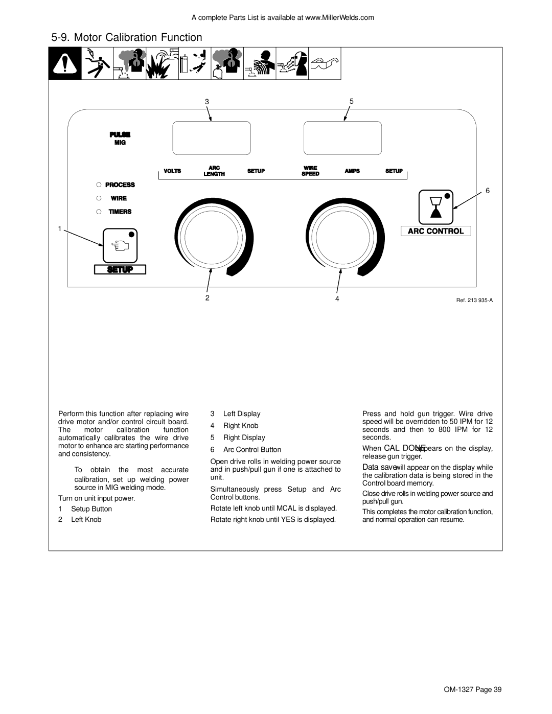 Miller Electric 350P manual Motor Calibration Function 