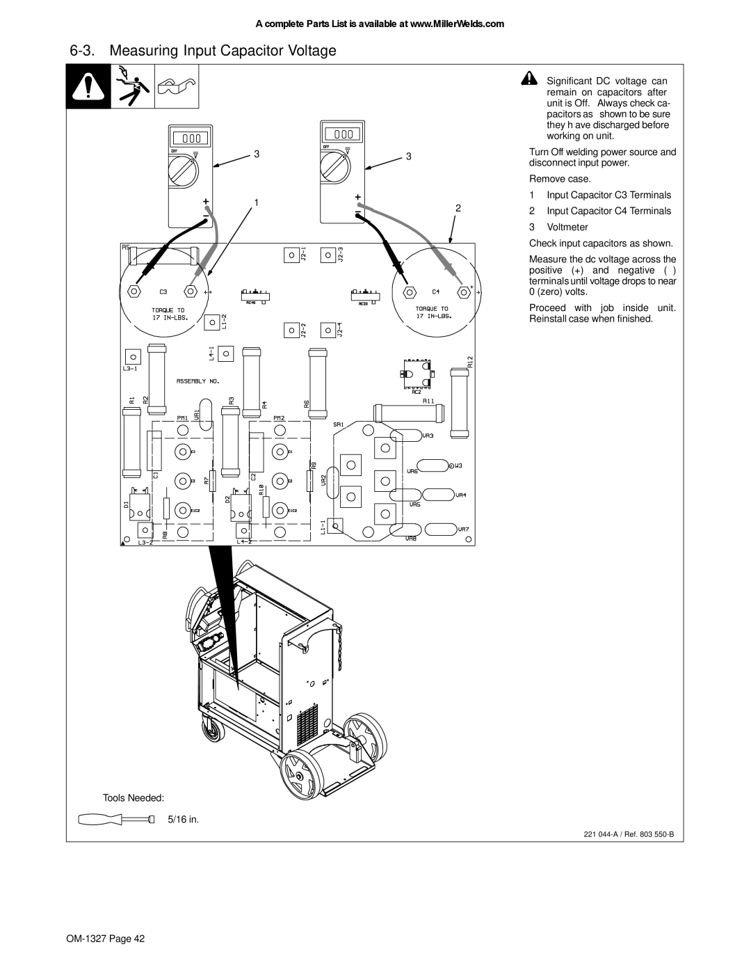 Miller Electric 350P manual Measuring Input Capacitor Voltage 