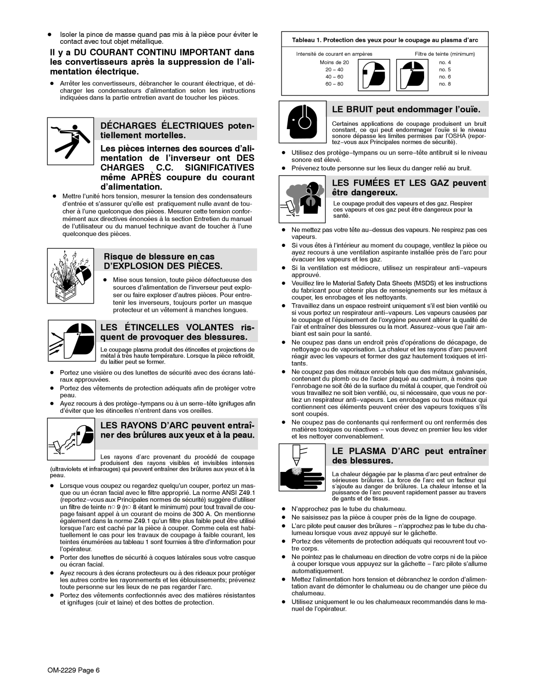 Miller Electric 375, ICE-27C manual Risque de blessure en cas, LE Bruit peut endommager l’ouïe 