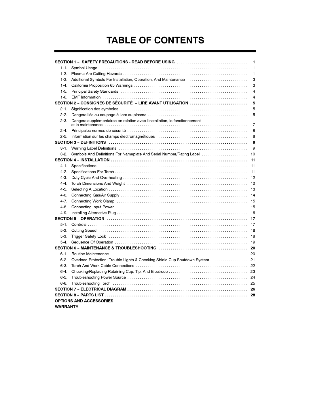 Miller Electric ICE-27C, 375 manual Table of Contents 