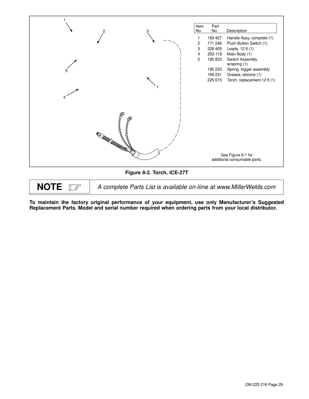 Miller Electric ICE-27T, 375 X-TREME manual OM-225 216 