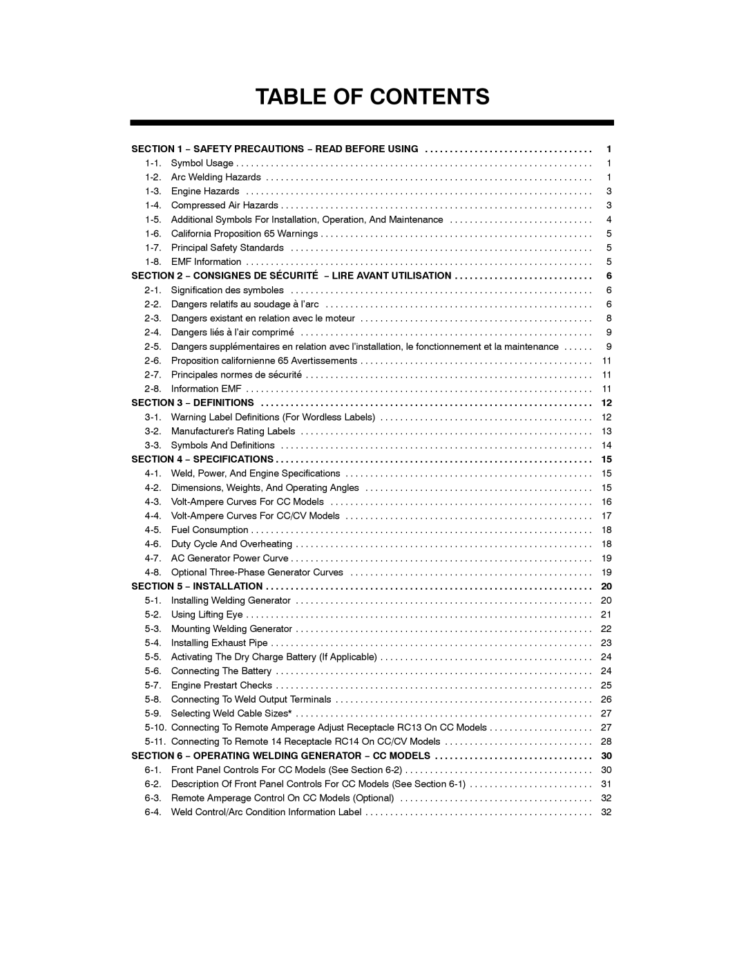 Miller Electric 400P, 500 X manual Table of Contents 