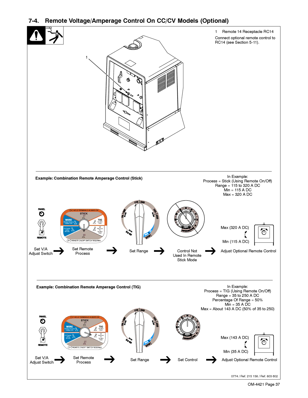 Miller Electric 400P, 500 X manual Remote Voltage/Amperage Control On CC/CV Models Optional 