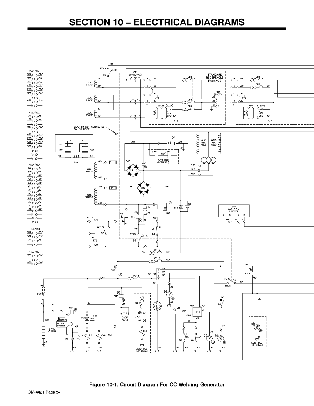 Miller Electric 400P, 500 X manual Electrical Diagrams, Circuit Diagram For CC Welding Generator 