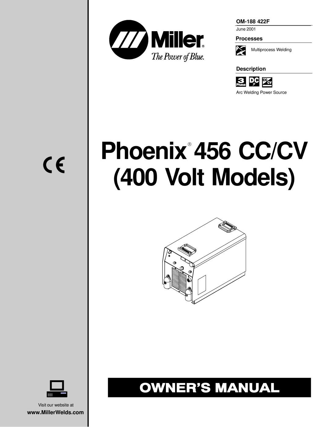 Miller Electric 456 CV, 456 CC manual OM-188 422F, Processes, Description 