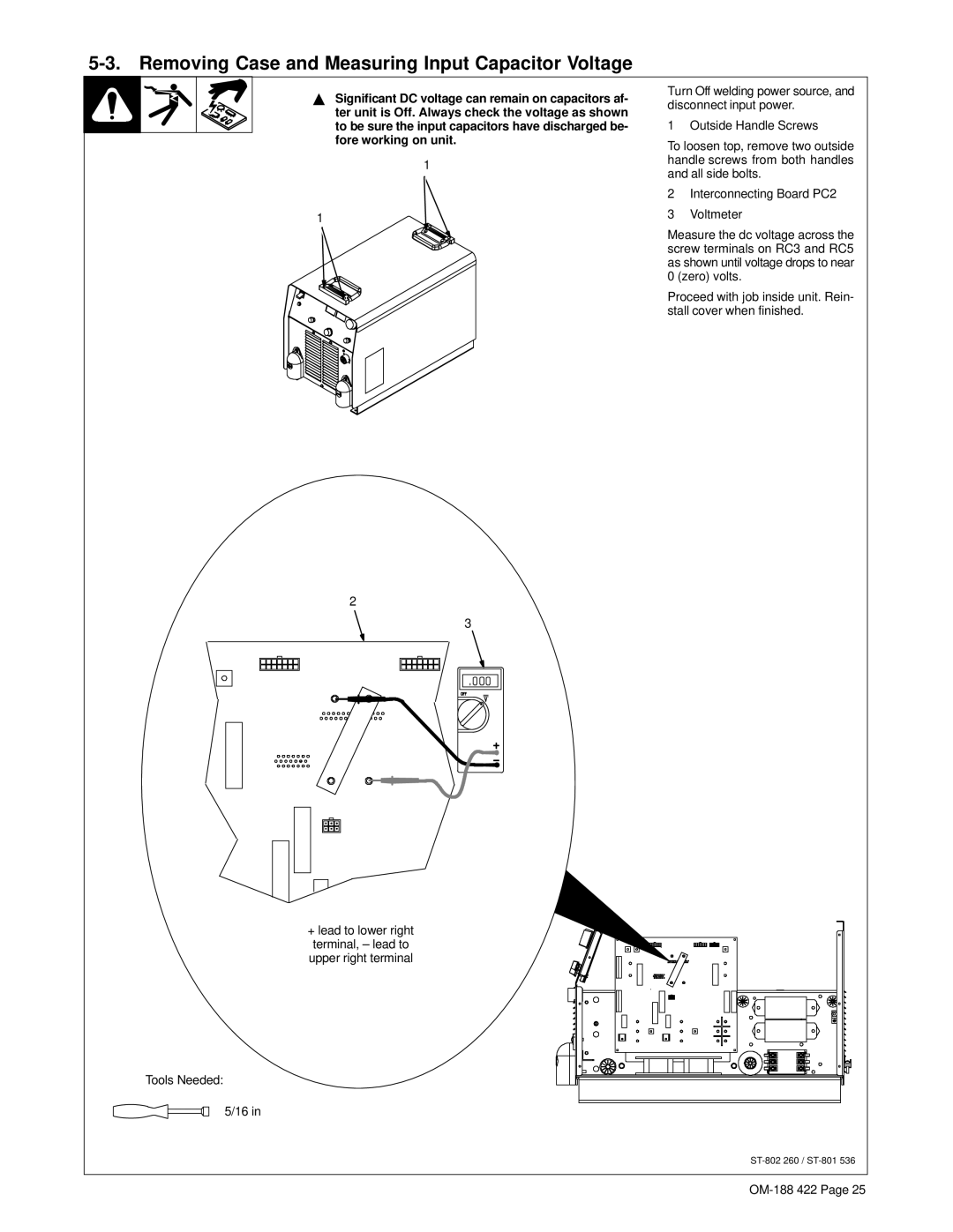 Miller Electric 456 CV, 456 CC manual Removing Case and Measuring Input Capacitor Voltage 