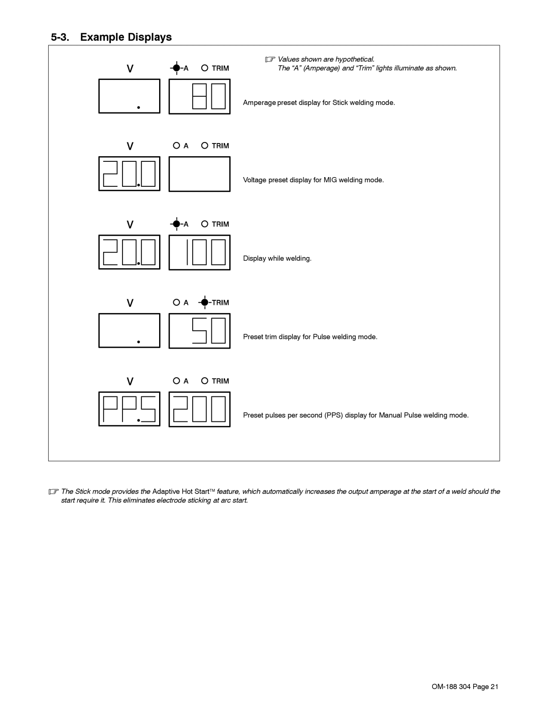 Miller Electric 460Volt, 575Volt, 230Volt manual Example Displays 