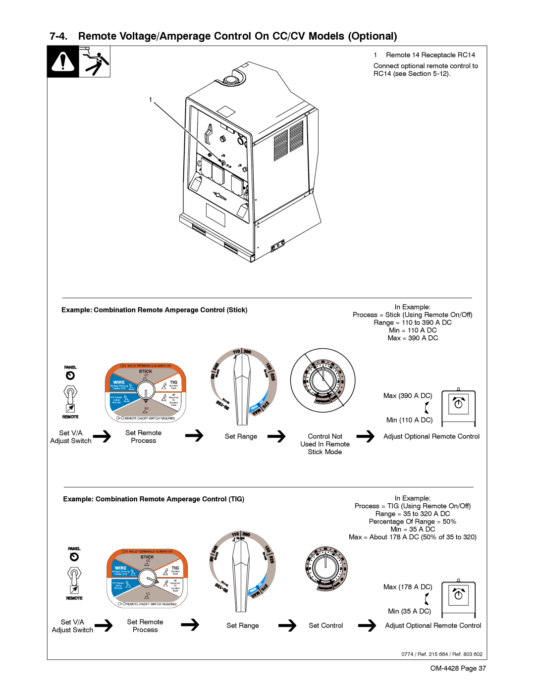 Miller Electric 500D, 600 X manual Remote Voltage/Amperage Control On CC/CV Models Optional 