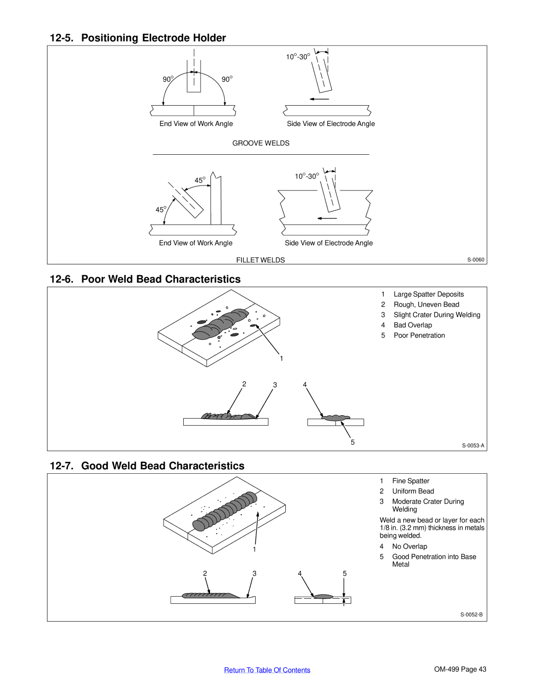 Miller Electric 6000 manual Positioning Electrode Holder, Poor Weld Bead Characteristics, Good Weld Bead Characteristics 