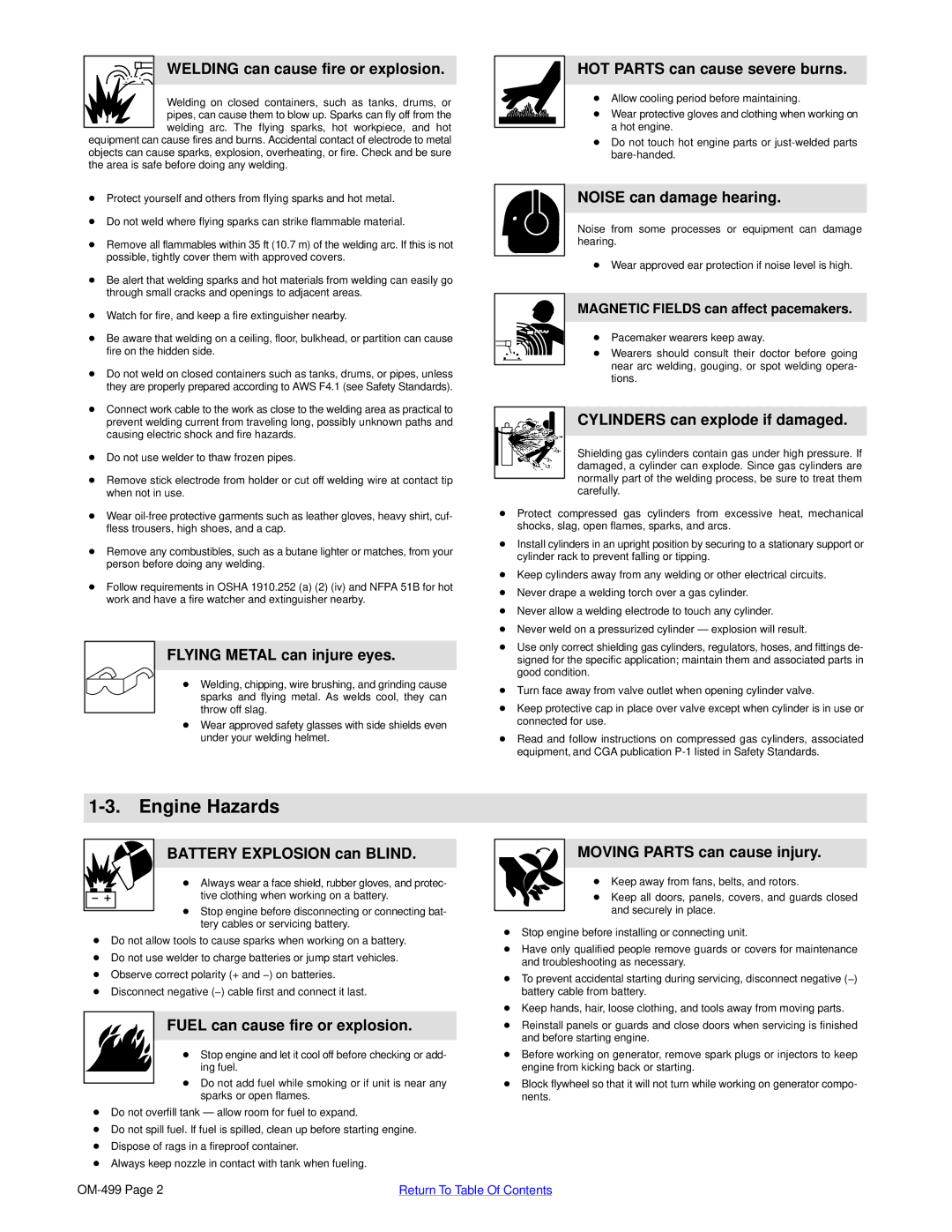 Miller Electric 6000 manual Engine Hazards 