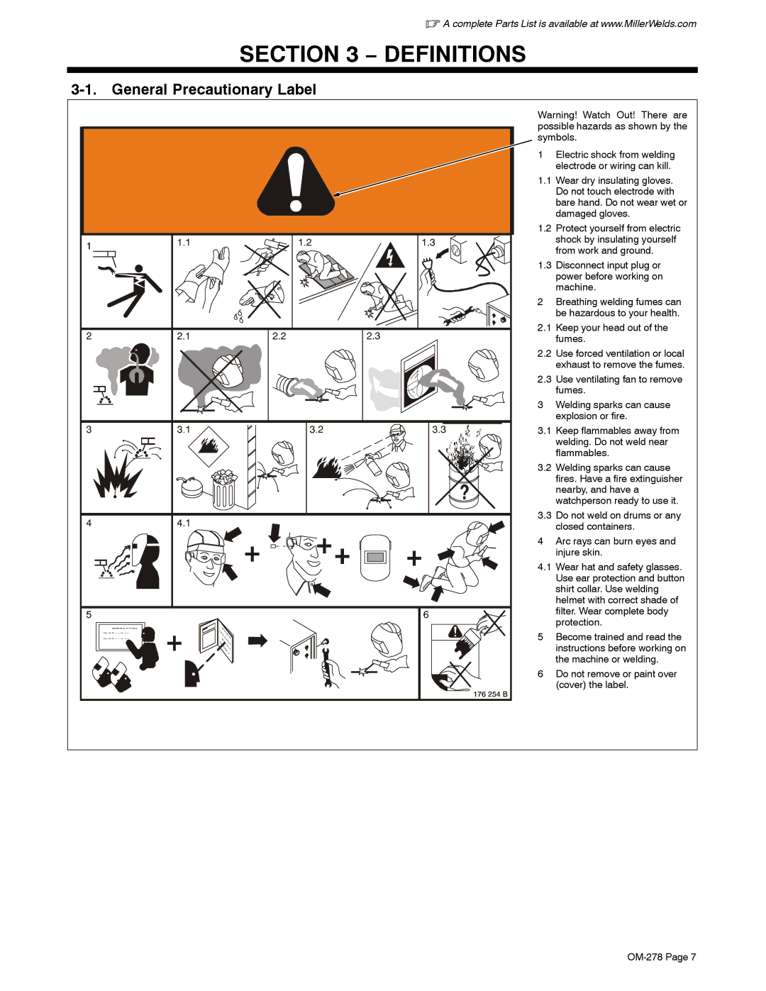 Miller Electric 812, 652 manual Definitions, General Precautionary Label 