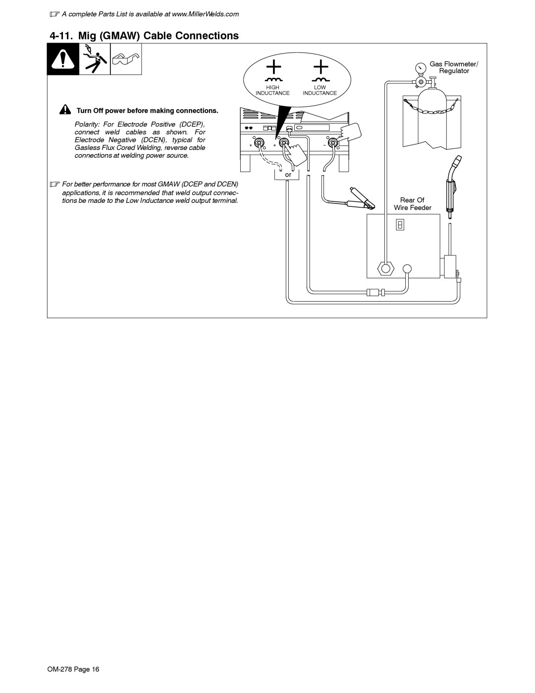 Miller Electric 652, 812 manual Mig Gmaw Cable Connections, Gas Flowmeter Regulator 