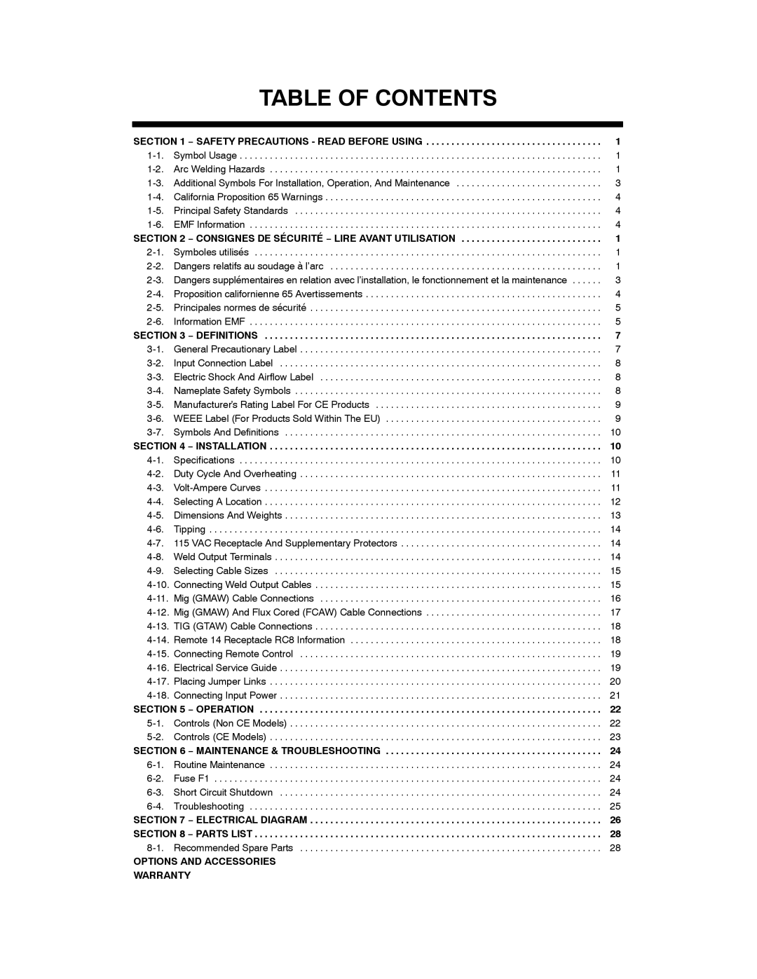 Miller Electric 812, 652 manual Table of Contents 