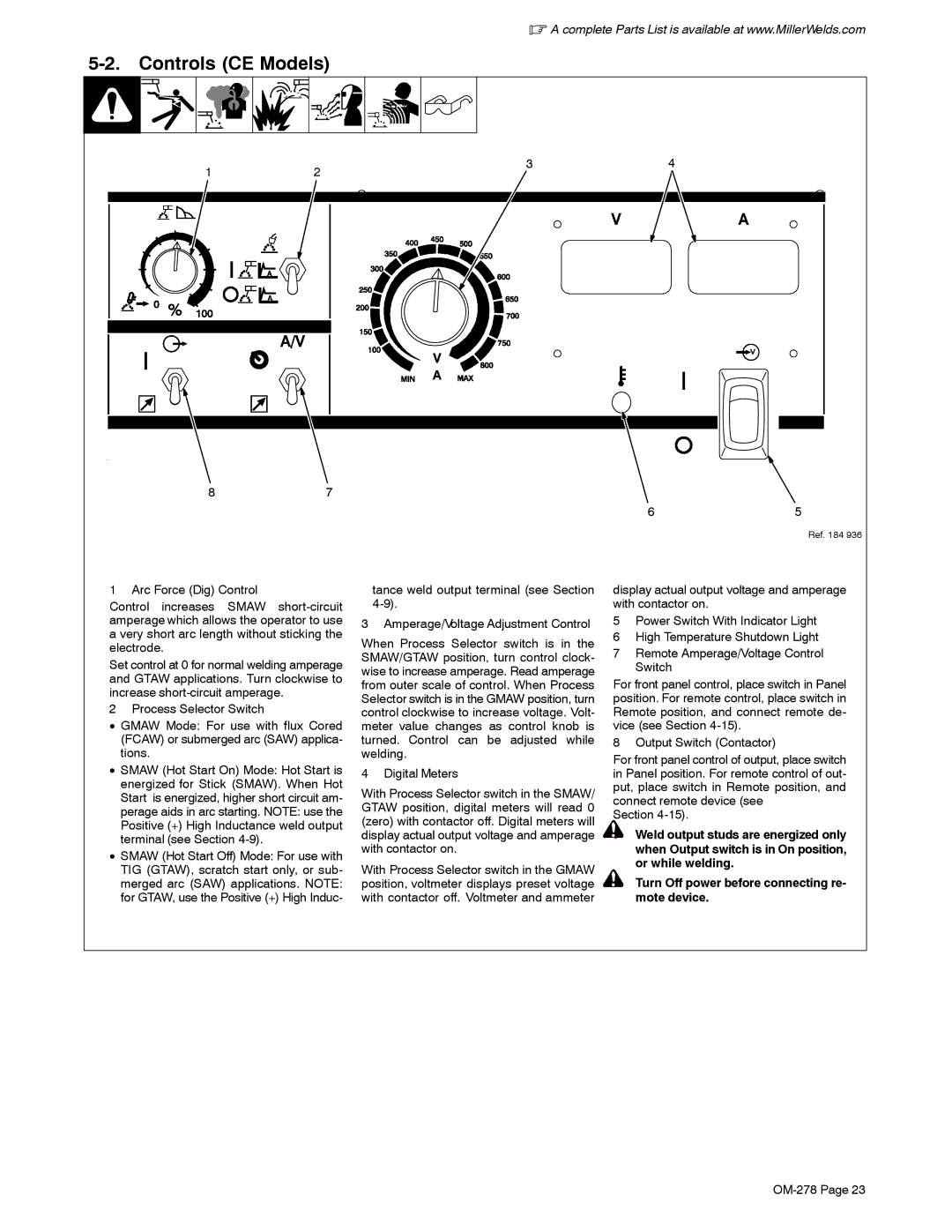 Miller Electric 812, 652 manual Controls CE Models 