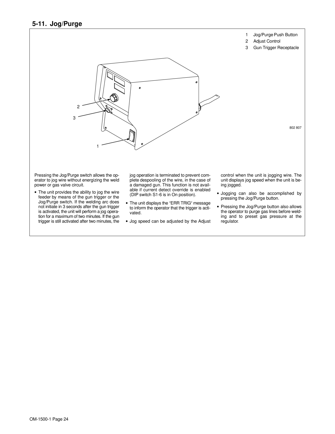 Miller Electric 714D manual Jog/Purge 