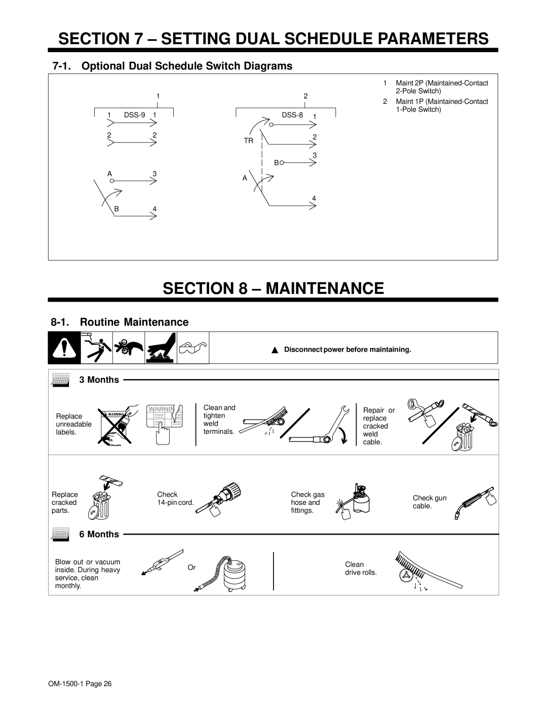 Miller Electric 714D manual Setting Dual Schedule Parameters, Maintenance, Optional Dual Schedule Switch Diagrams, Months 