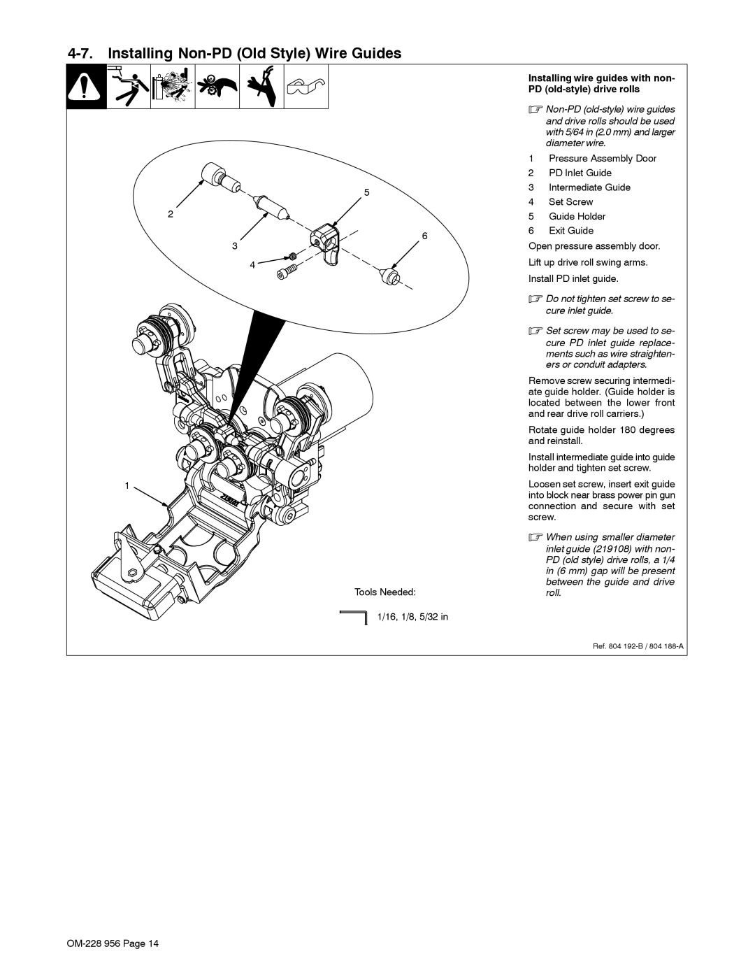 Miller Electric 75 manual Installing Non-PD Old Style Wire Guides, Tools Needed 16, 1/8, 5/32 