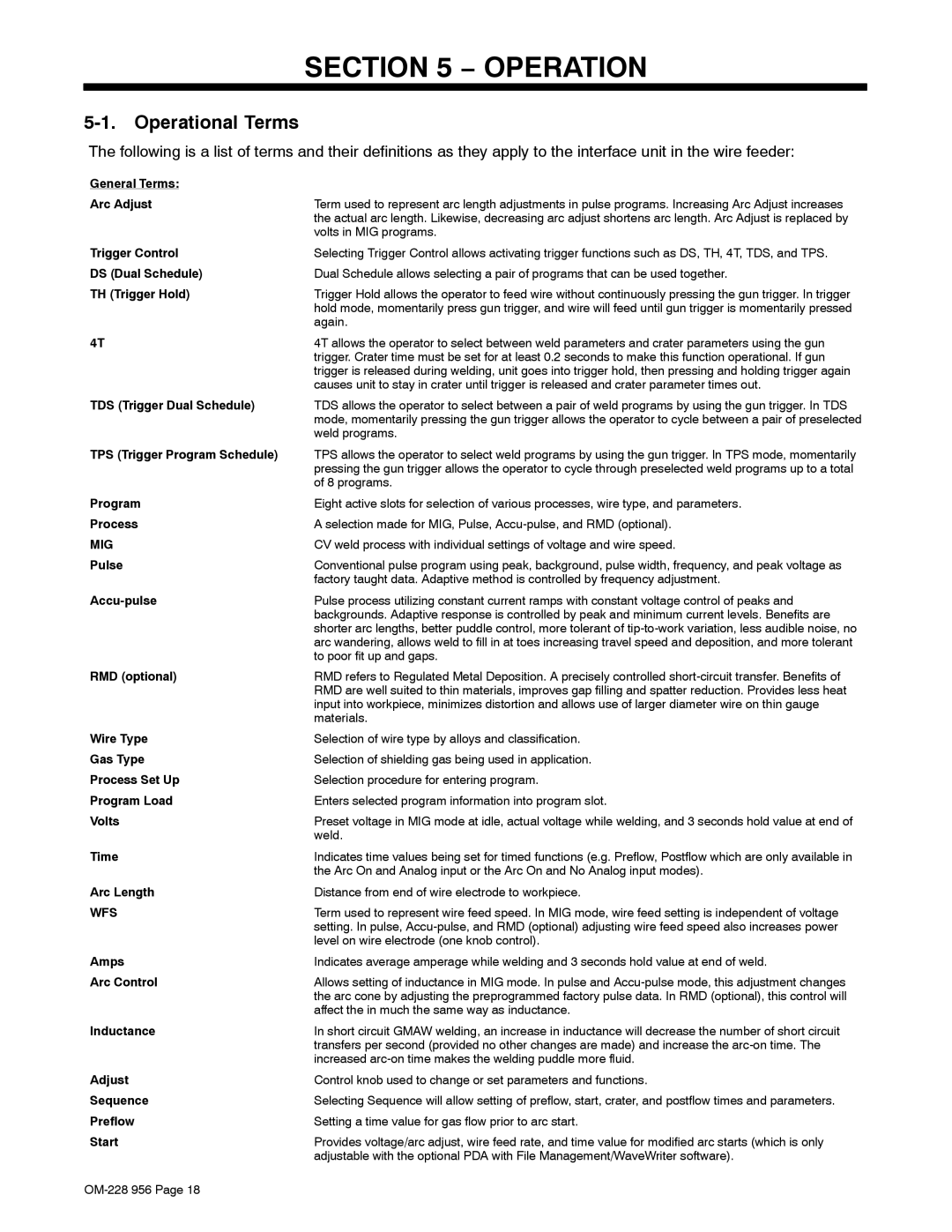 Miller Electric 75 manual Operational Terms 