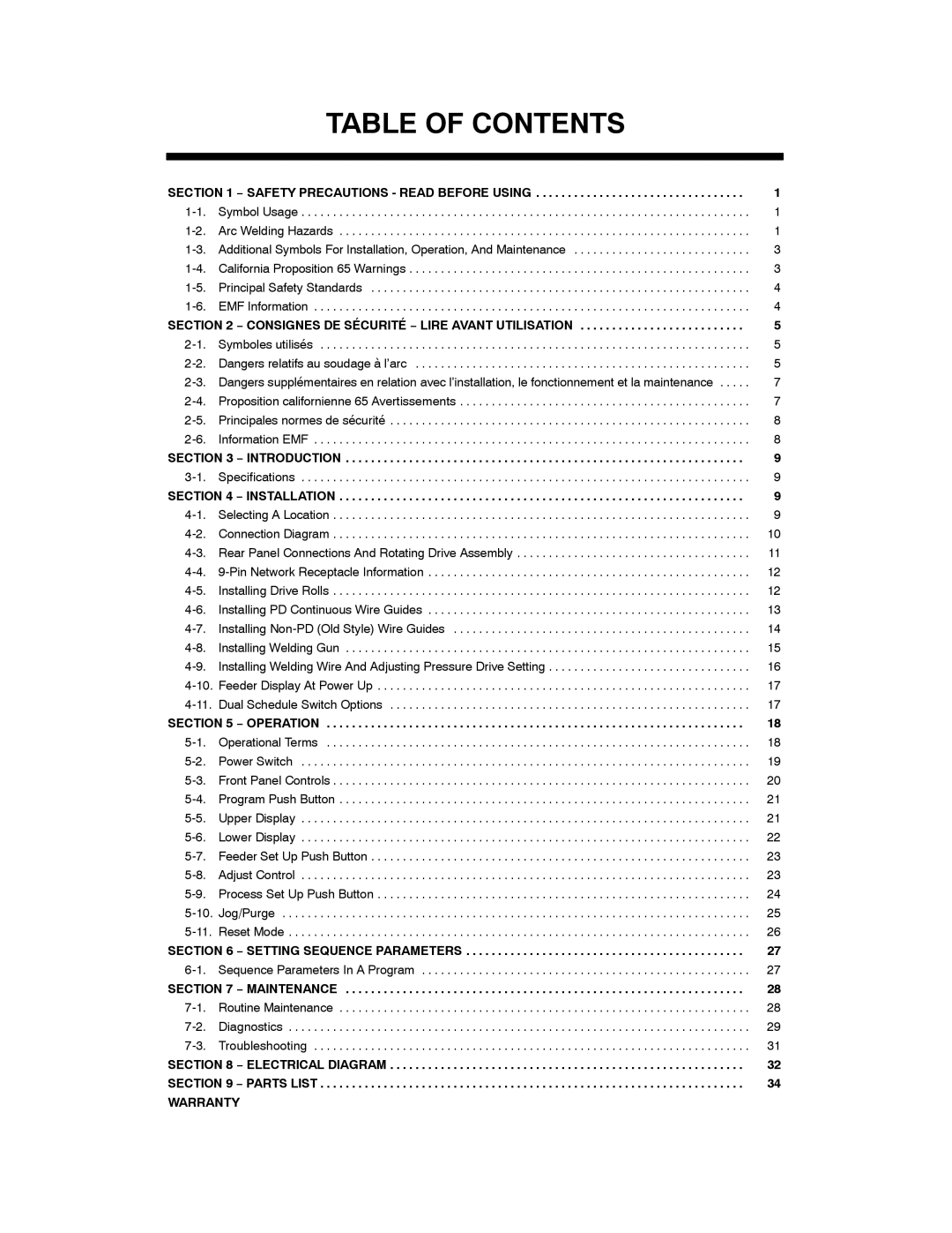 Miller Electric 75 manual Table of Contents 