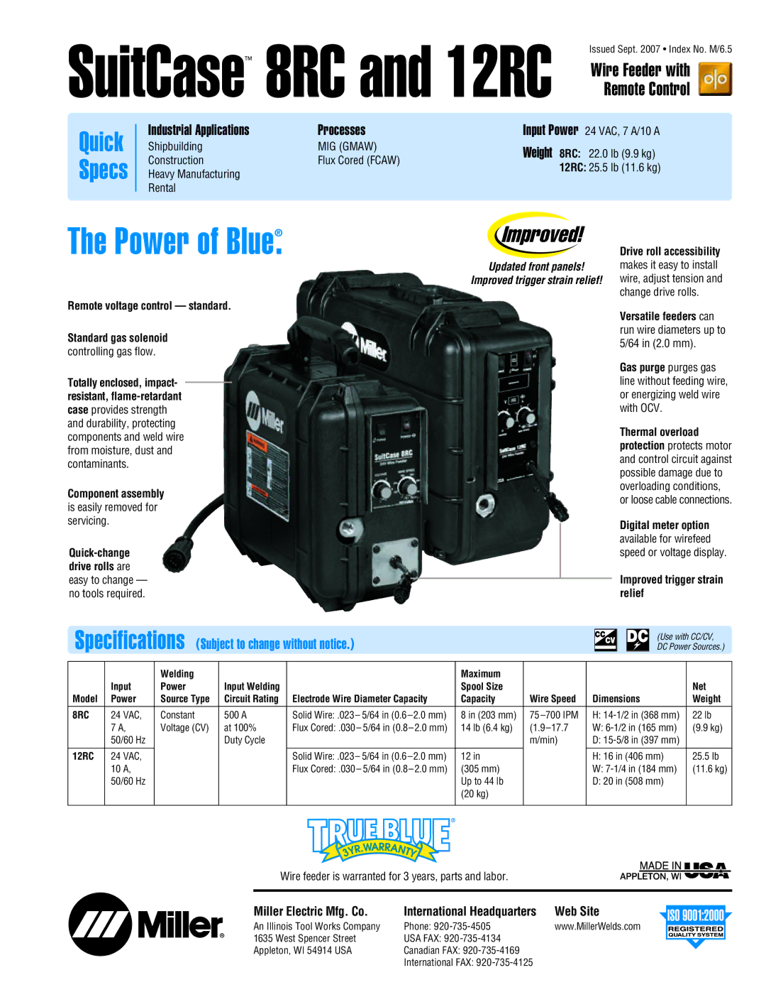 Miller Electric specifications SuitCase 8RC and 12RC 