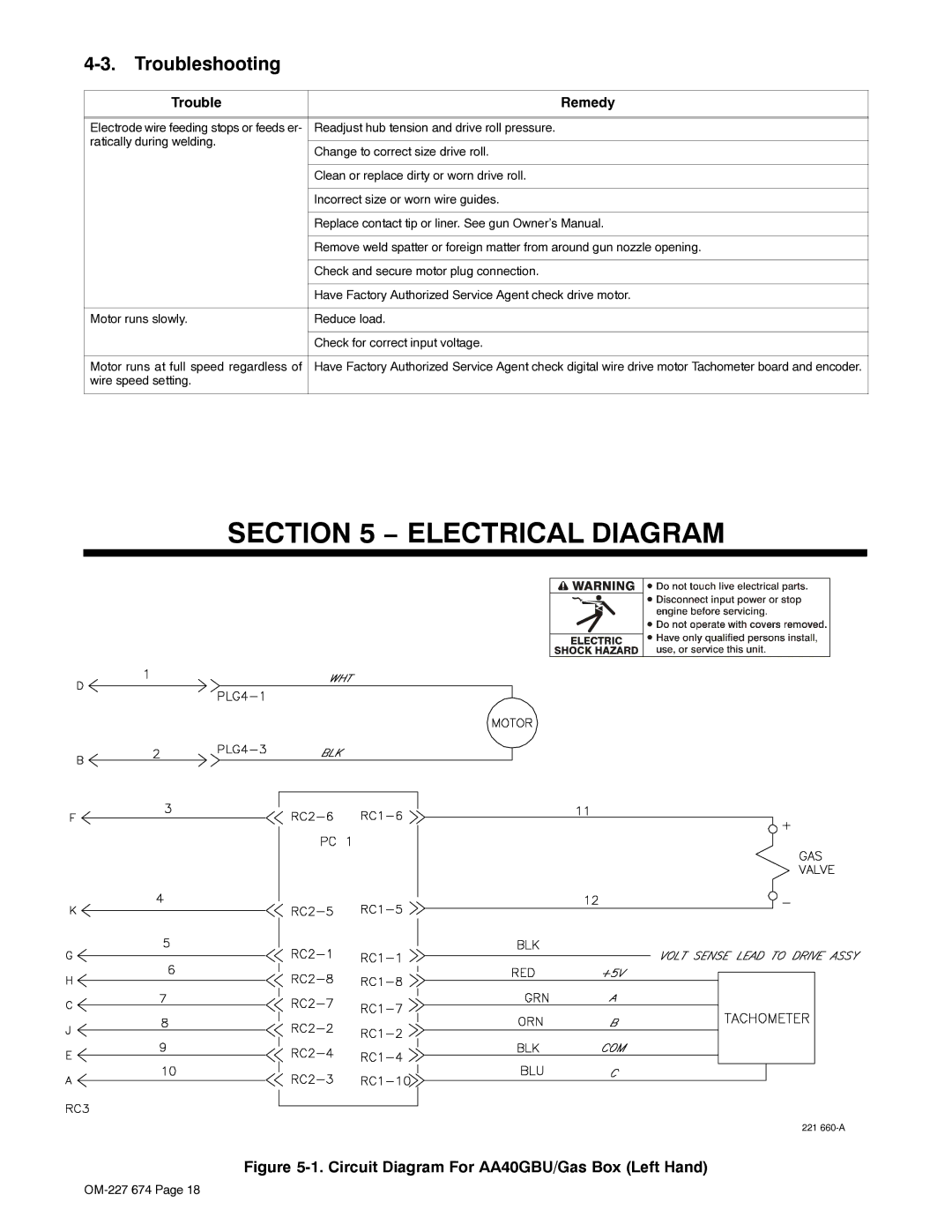 Miller Electric manual Troubleshooting, Circuit Diagram For AA40GBU/Gas Box Left Hand 