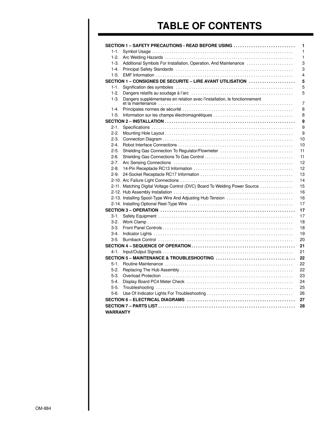 Miller Electric A.B.B. Robot Interface Gas Control Hub And Spindle manual Table of Contents 