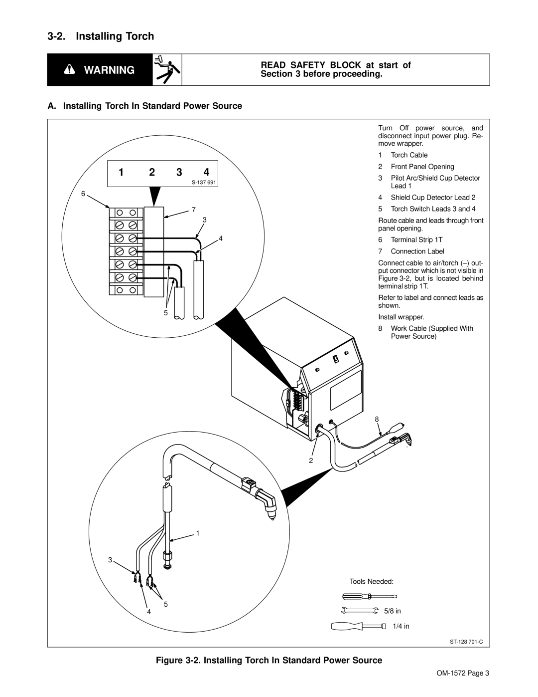 Miller Electric APT-1000 manual Installing Torch In Standard Power Source 