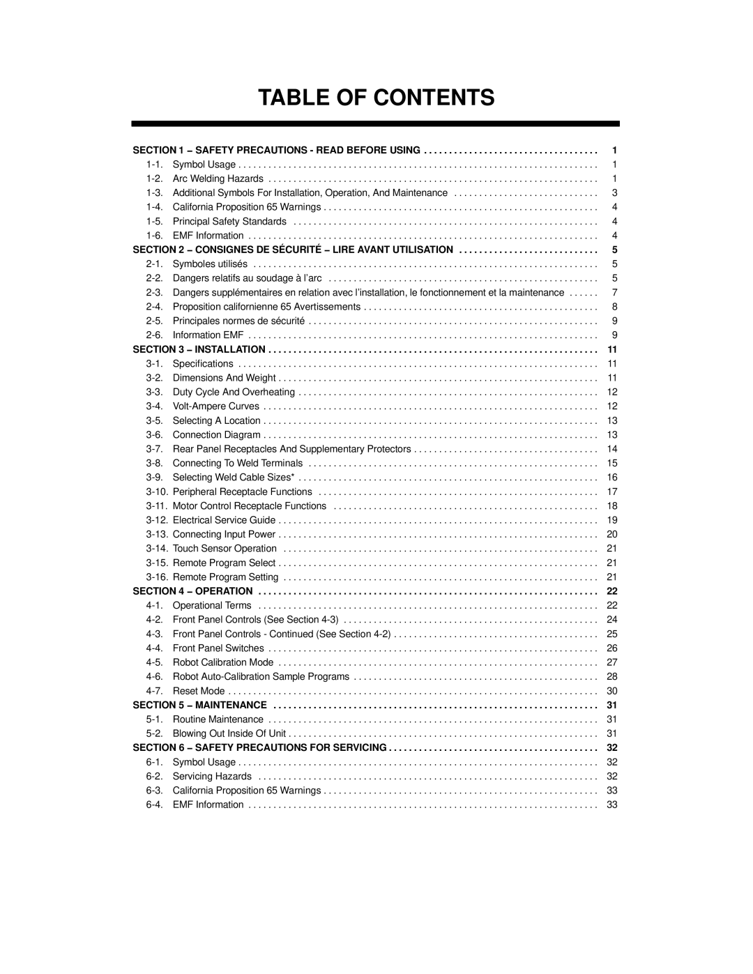 Miller Electric Auto-Axcess 450 manual Table of Contents 