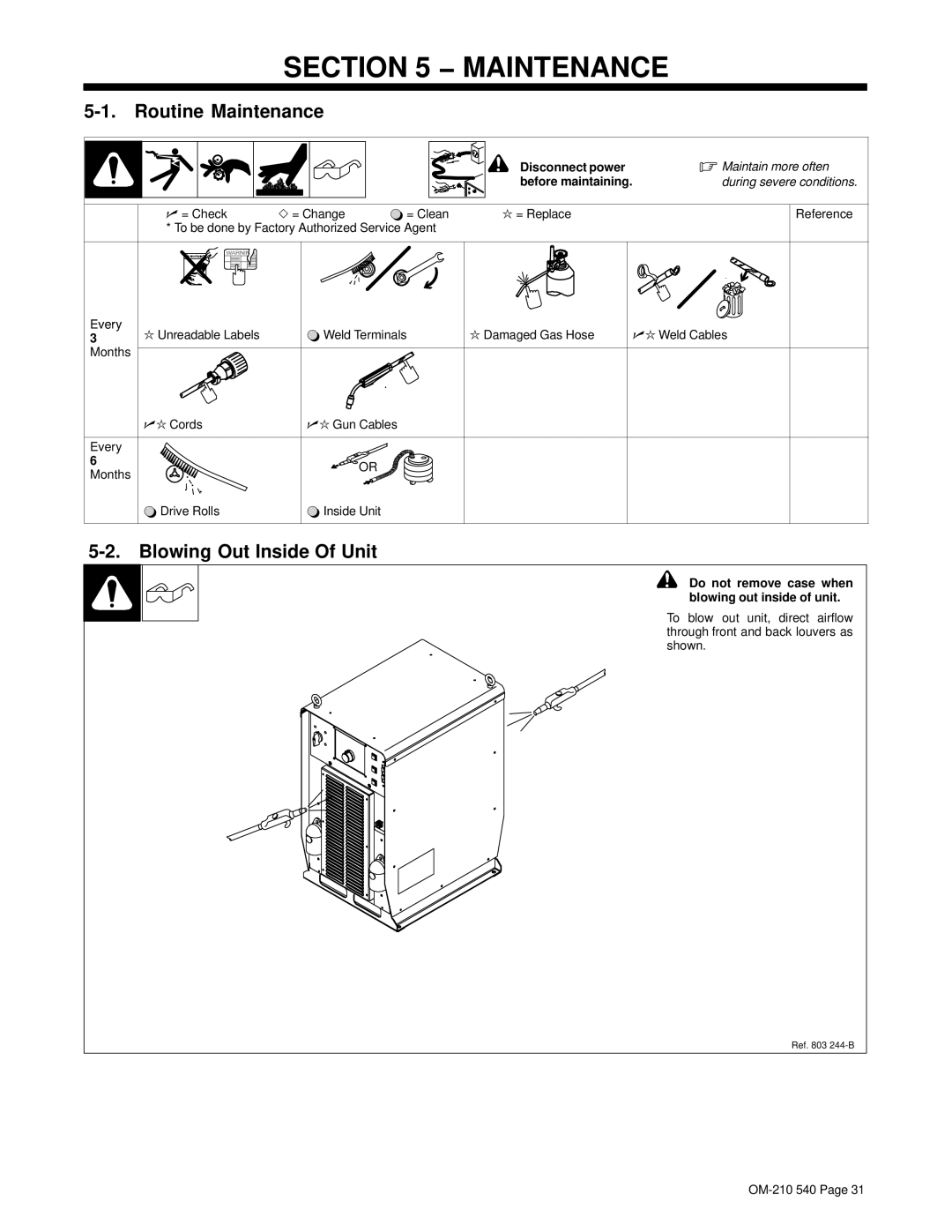 Miller Electric Auto-Axcess 450 manual Routine Maintenance, Blowing Out Inside Of Unit 