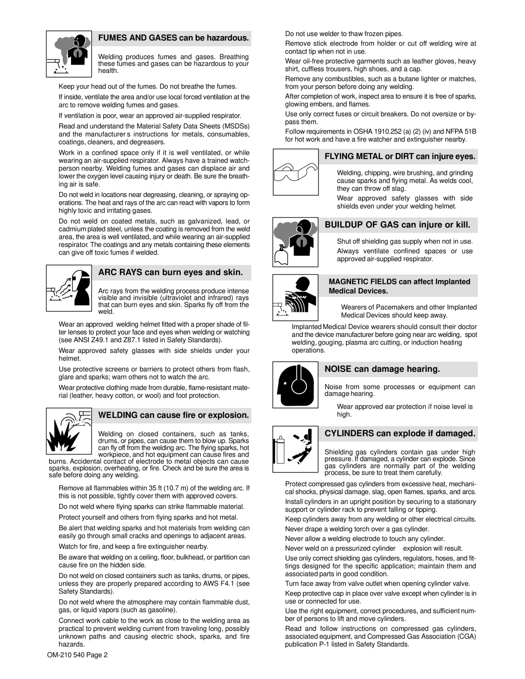 Miller Electric Auto-Axcess 450 manual Fumes and Gases can be hazardous, ARC Rays can burn eyes and skin 