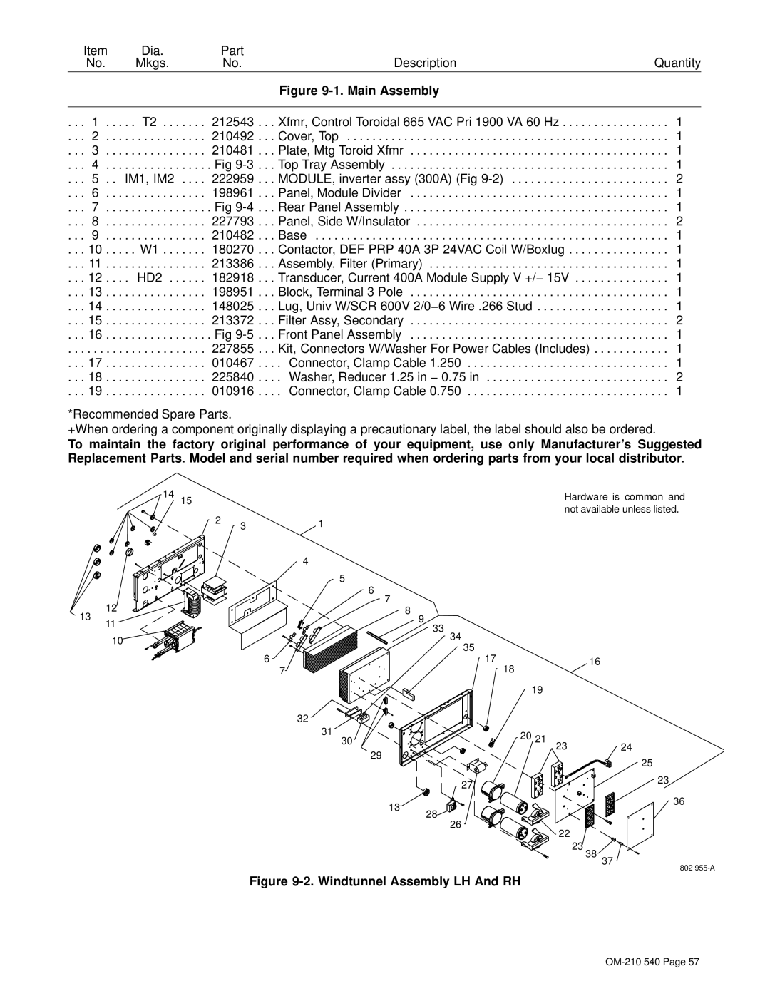 Miller Electric Auto-Axcess 450 manual Windtunnel Assembly LH And RH 