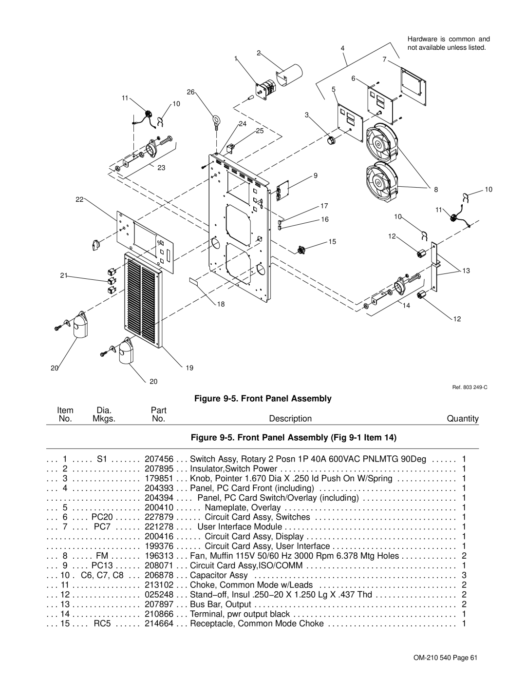 Miller Electric Auto-Axcess 450 manual Front Panel Assembly -1Item 